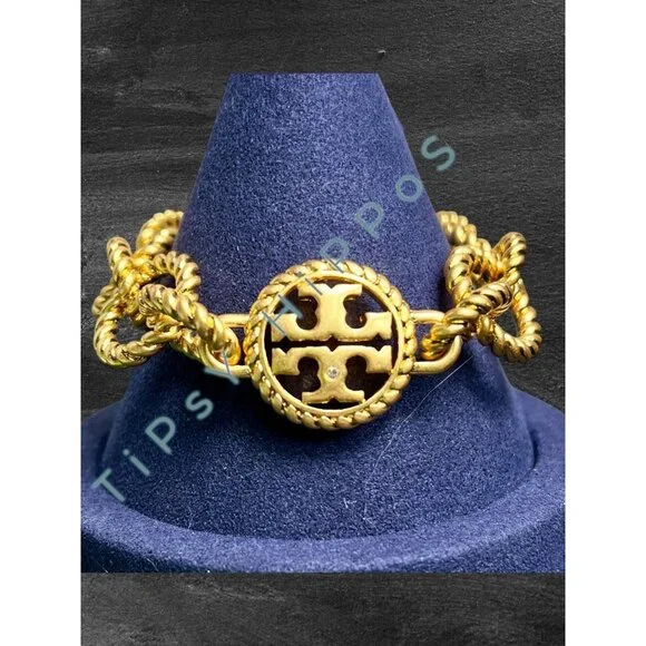 TORY BURCH Gold-Tone Chunky Rope Chain Link Bracelet With Toggle Clasp - Picture 6 of 8